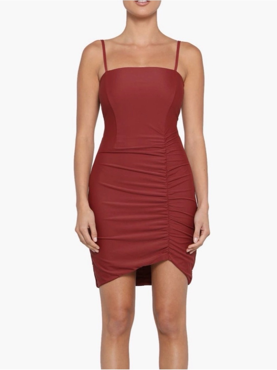 Tiger Mist Anika Ruched Bodycon Mini Dress Terracotta Size M